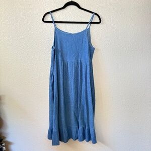 Ella Mara Blue Brushed Cotton Textured Midi Dress Large